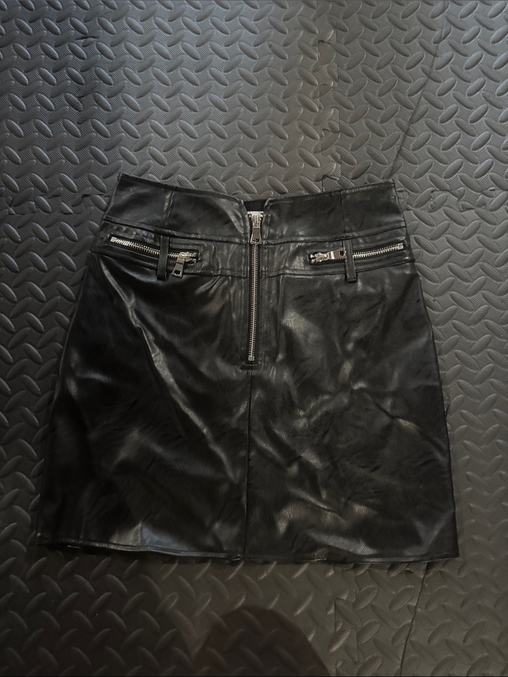 Tiger Mist Black Faux Leather Zip-Front Mini Skirt
